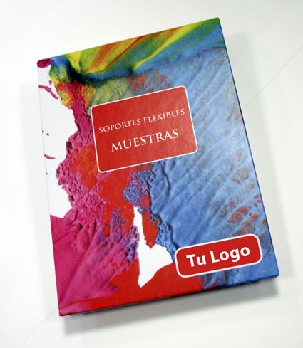 Muestrario profesional personalizado con logotipo para soportes de impresión.
